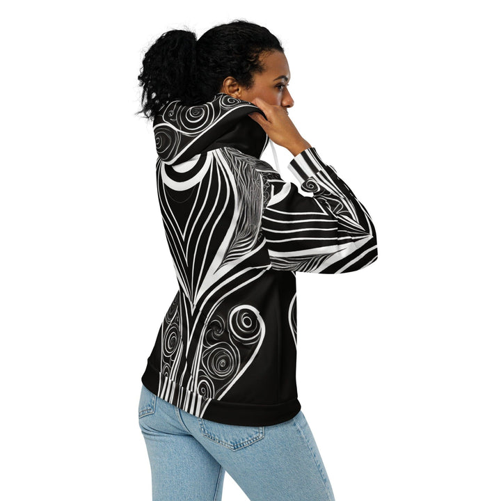 Graphic Zip Hoodie Floral White Line Art Print 56441 - Womens/Hoodies/Zip