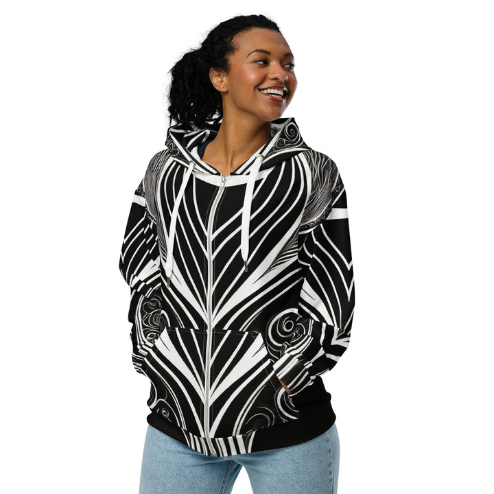 Graphic Zip Hoodie Floral White Line Art Print 56441 - Womens/Hoodies/Zip