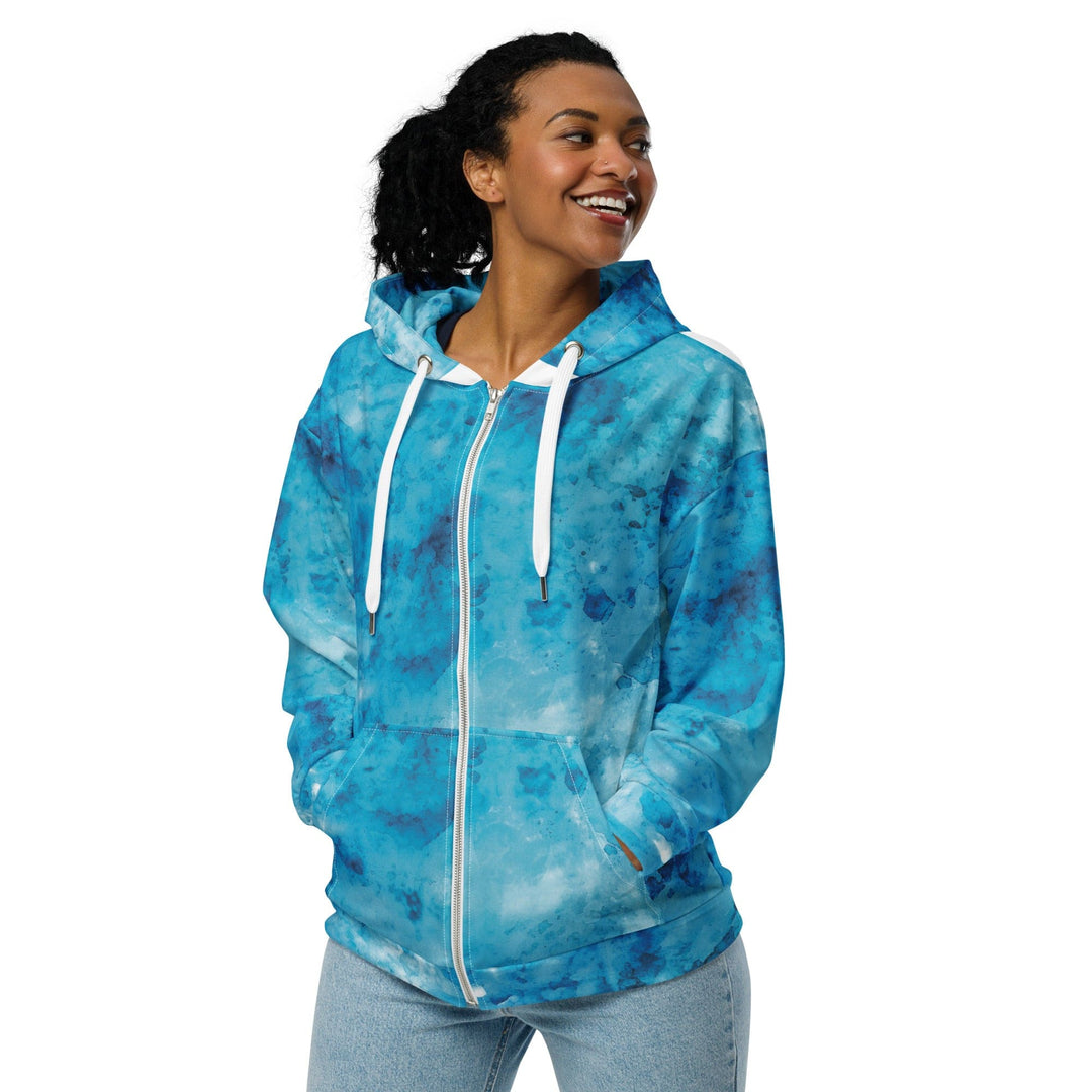 Womens Graphic Zip Hoodie Blue Marble Print - Womens | Hoodies | Zip Front