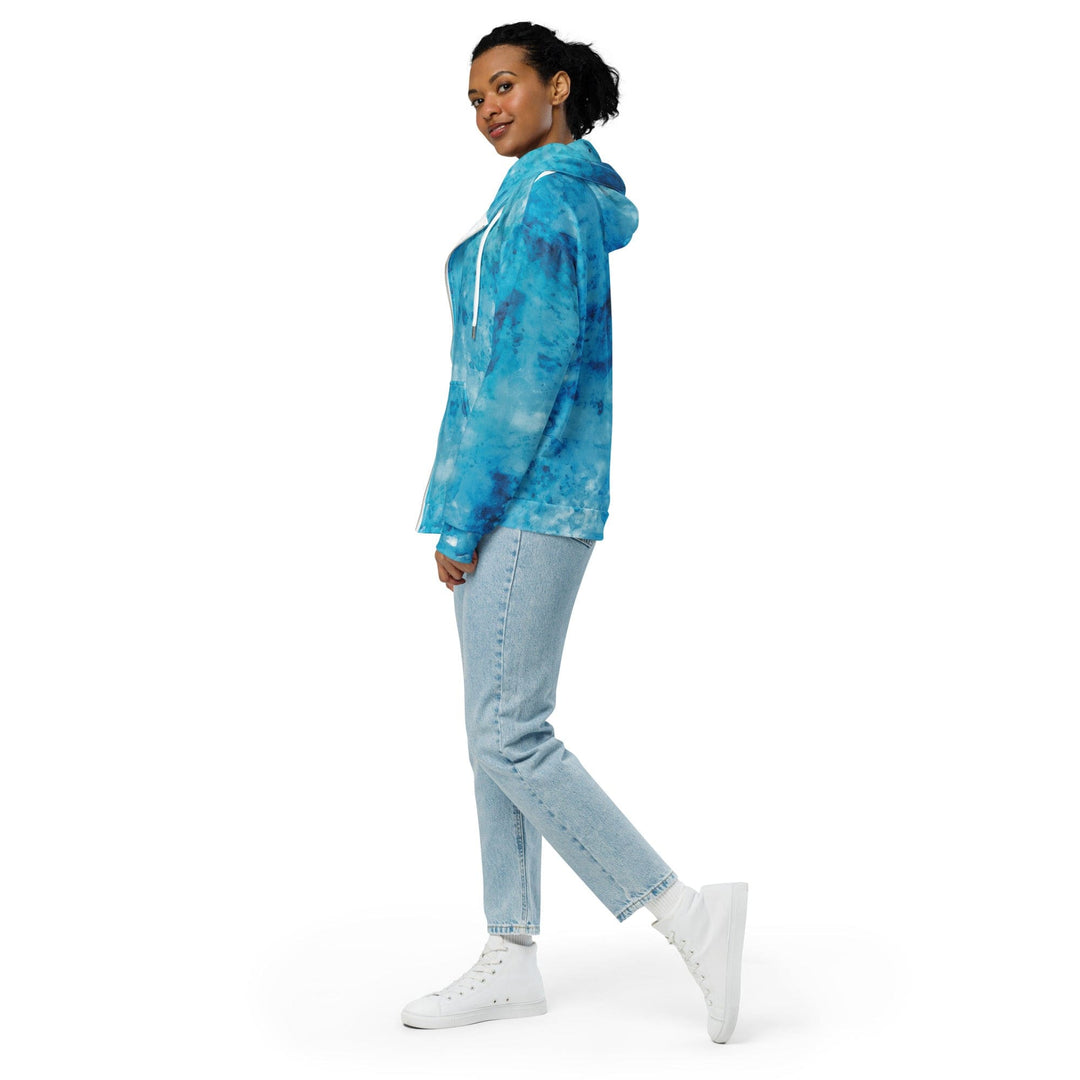 Womens Graphic Zip Hoodie Blue Marble Print - Womens | Hoodies | Zip Front