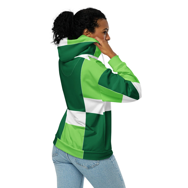 Womens Graphic Zip Hoodie Green White Colorblock Grid Lines - Womens | Hoodies