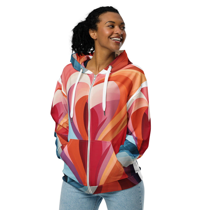 Womens Graphic Zip Hoodie Multicolor Heart Print - Womens | Hoodies | Zip Front