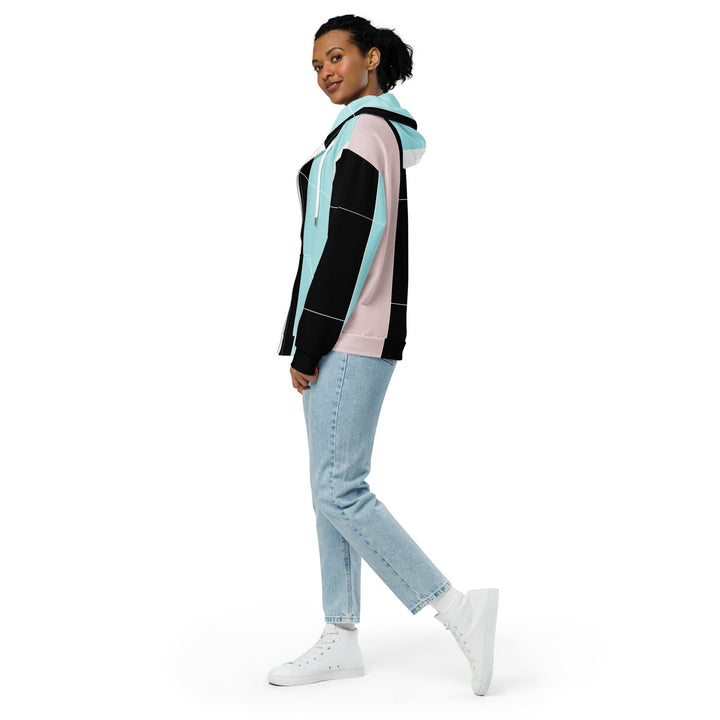 Graphic Zip Hoodie Pastel Colorblock Pink/black/blue - Womens/Hoodies/Zip