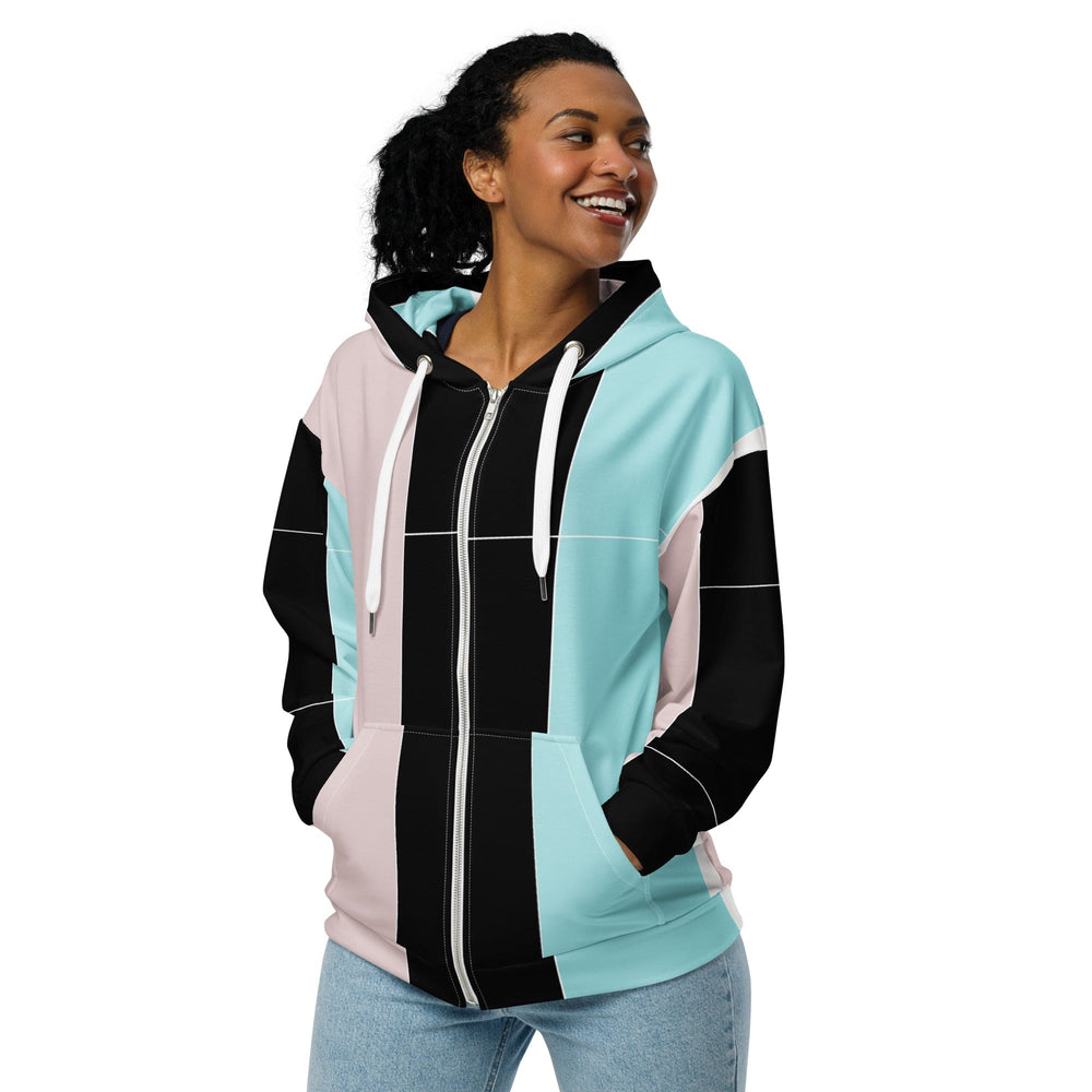 Graphic Zip Hoodie Pastel Colorblock Pink/black/blue