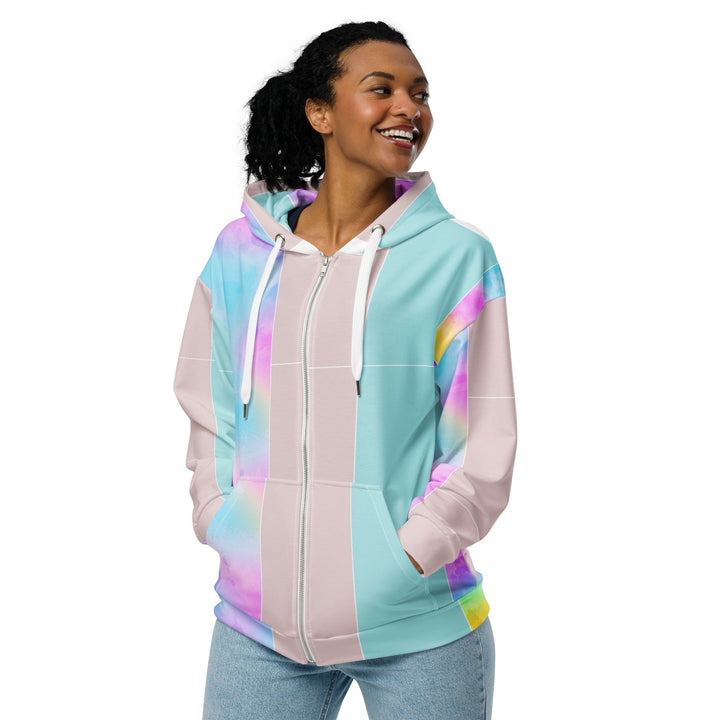 Womens Graphic Zip Hoodie Pastel Colorblock Watercolor Illustration - Womens