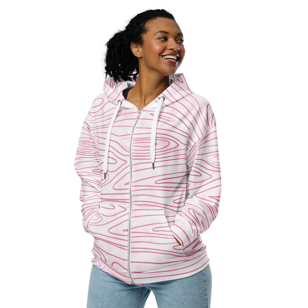 Womens Graphic Zip Hoodie Pink Line Art Sketch Print - Womens | Hoodies | Zip