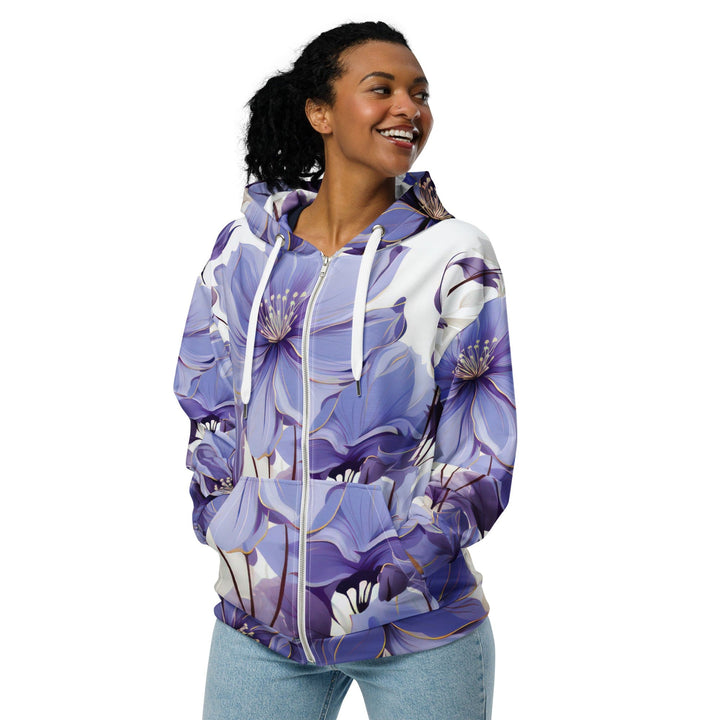 Graphic Zip Hoodie Purple Botanical Blooms 3