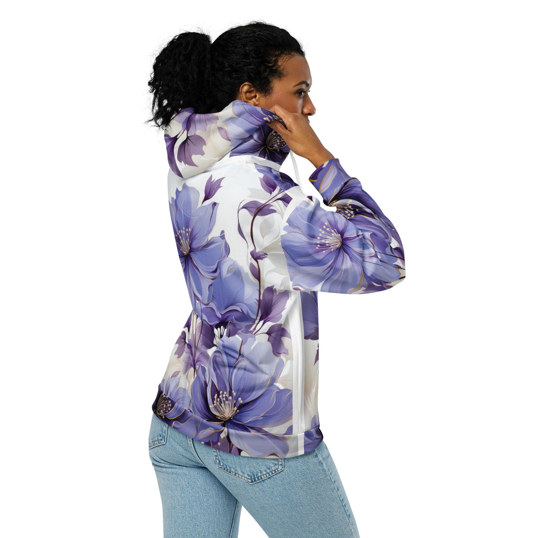 Womens Graphic Zip Hoodie Purple Botanical Blooms 2 - Womens | Hoodies | Zip