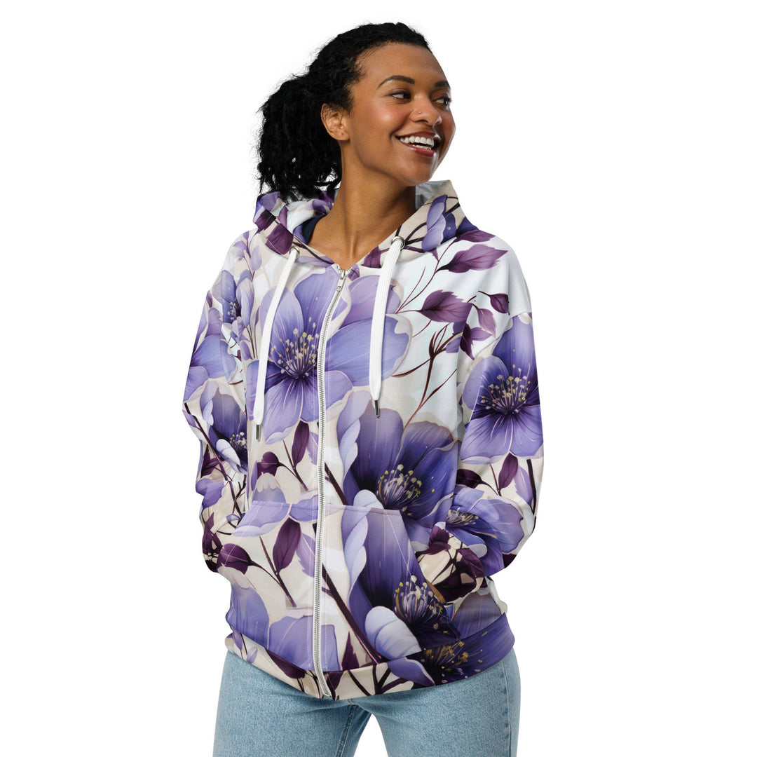 Graphic Zip Hoodie Purple Botanical Blooms 4