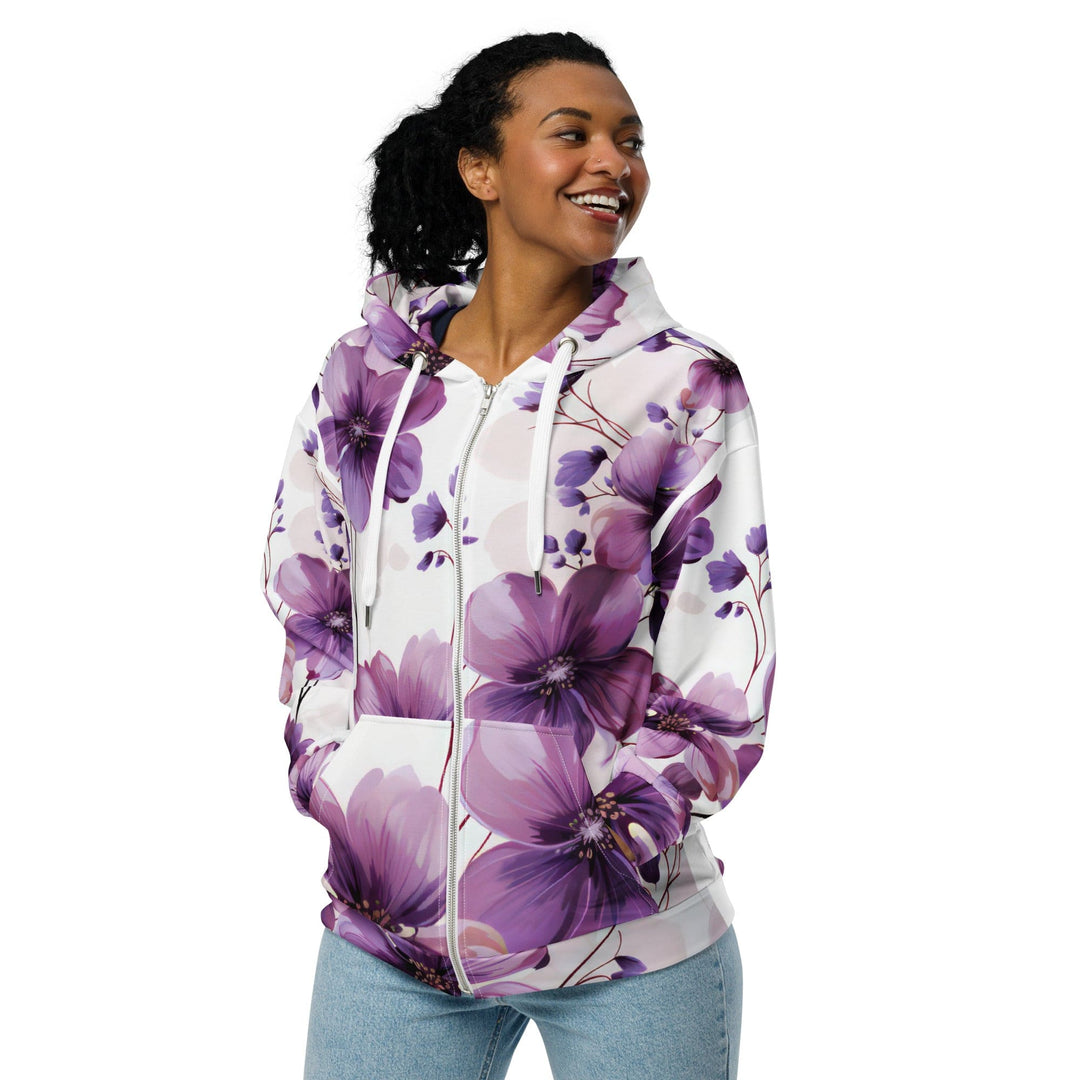 Womens Graphic Zip Hoodie Purple Botanical Blooms - Womens | Hoodies | Zip Front