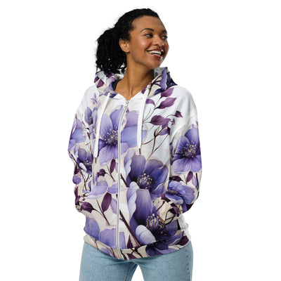 Womens Graphic Zip Hoodie Purple Botanical Blooms 4 - Womens | Hoodies | Zip