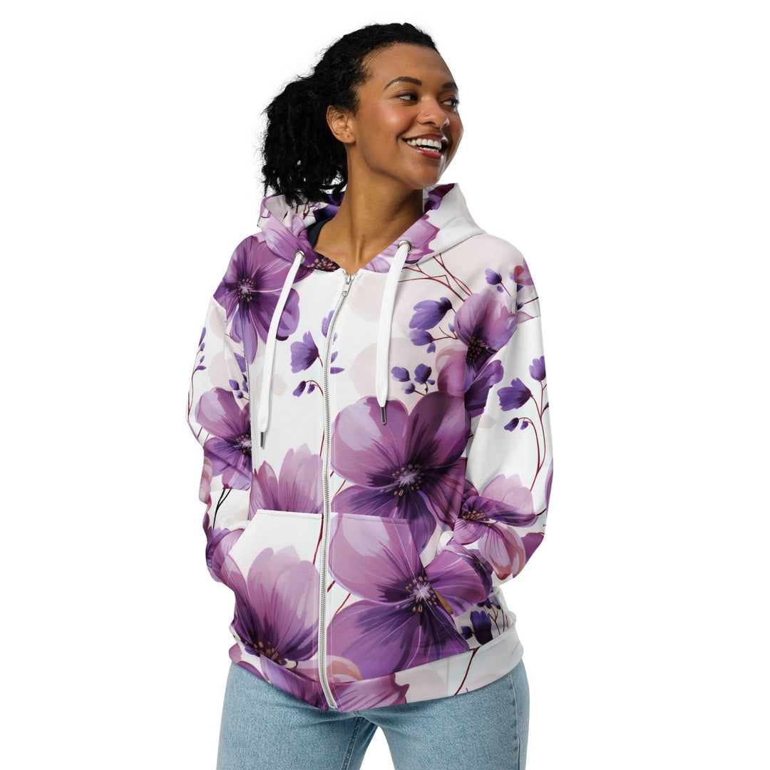 Graphic Zip Hoodie Purple Botanical Blooms