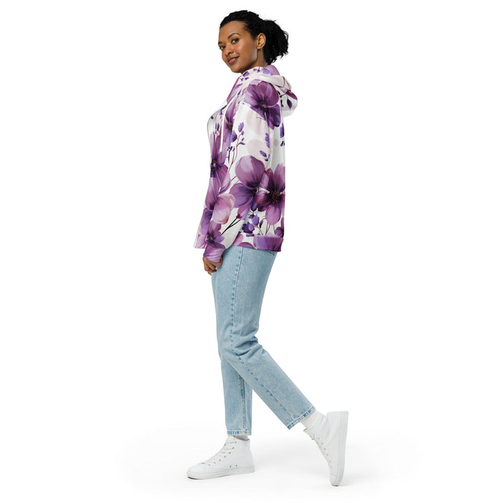 Graphic Zip Hoodie Purple Botanical Blooms