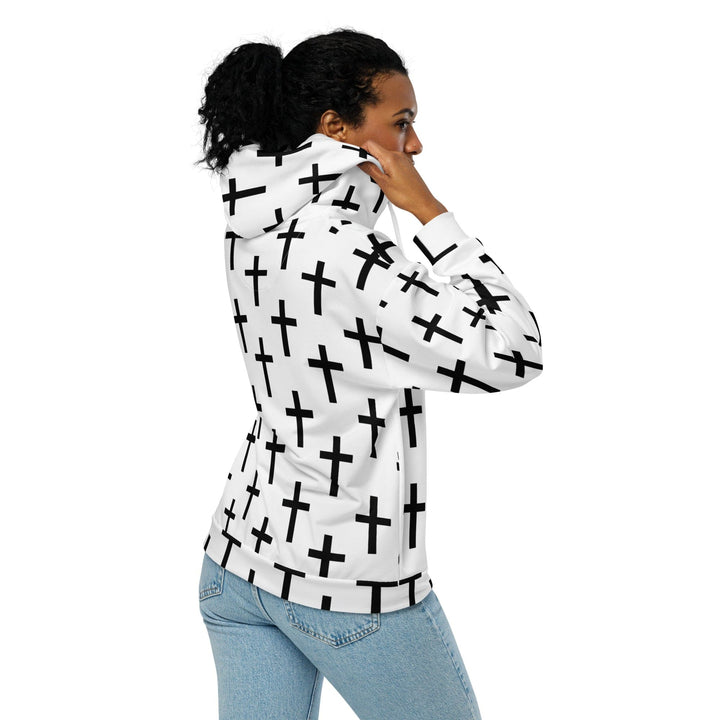 Womens Graphic Zip Hoodie White Black Cross Print - Womens | Hoodies | Zip Front