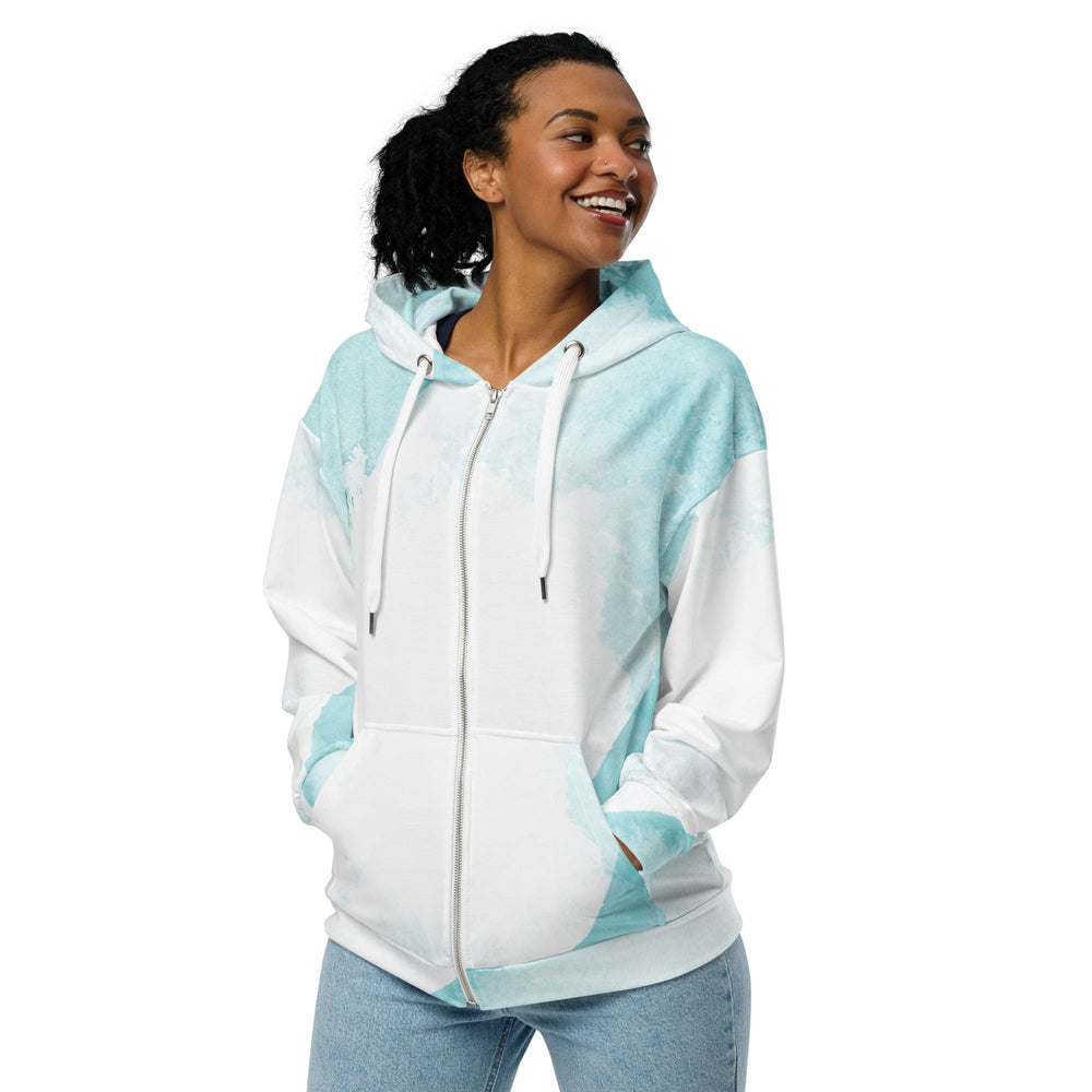 Graphic Zip Hoodie Subtle Abstract Ocean Blue And White Print