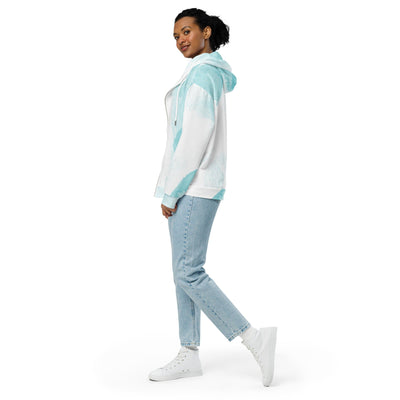 Womens Graphic Zip Hoodie Subtle Abstract Ocean Blue And White Print - Womens
