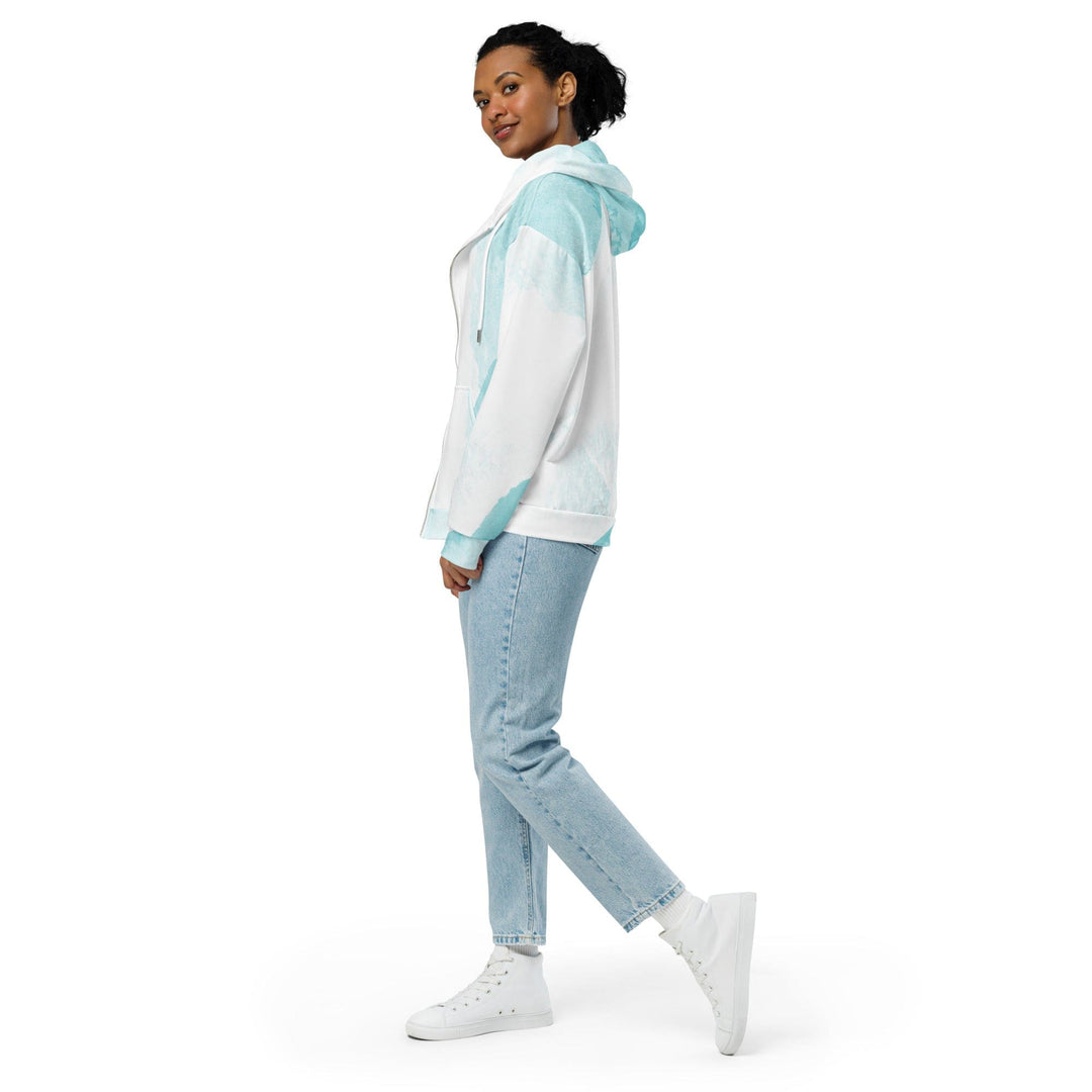Graphic Zip Hoodie Subtle Abstract Ocean Blue And White Print