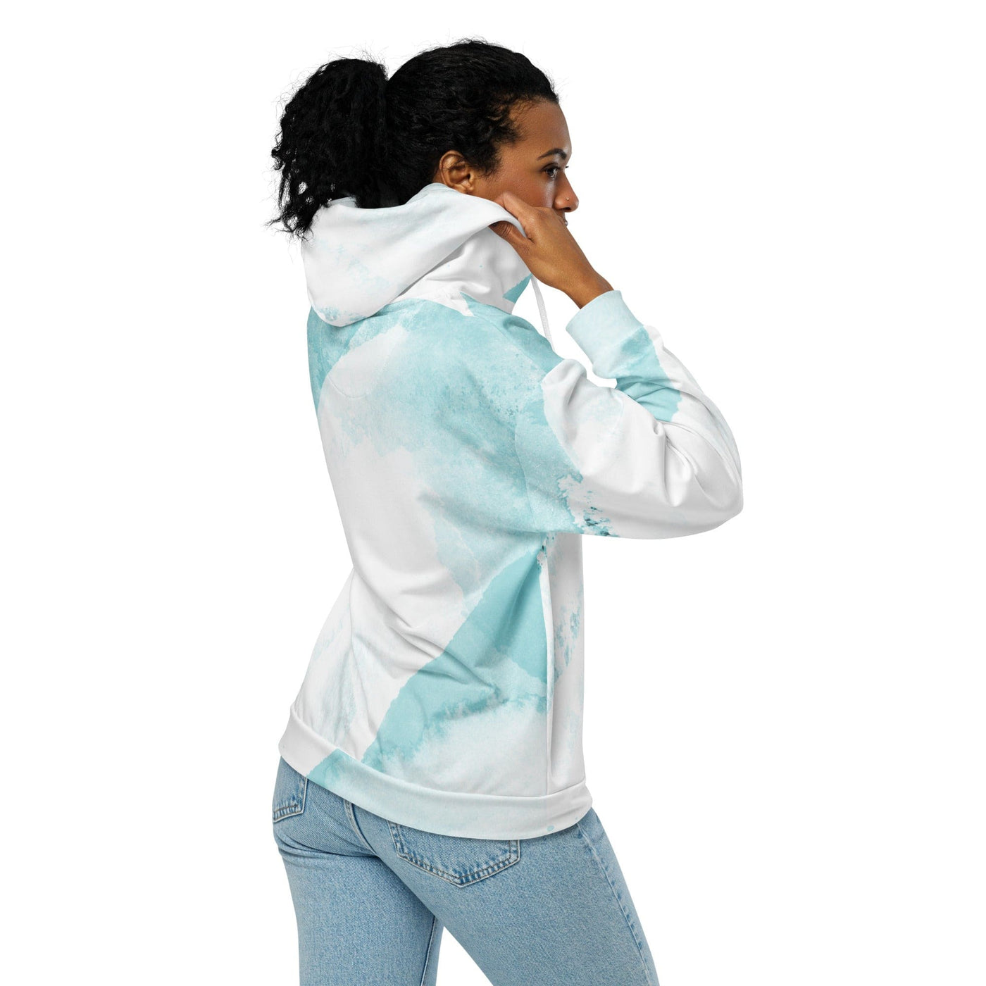 Womens Graphic Zip Hoodie Subtle Abstract Ocean Blue And White Print - Womens