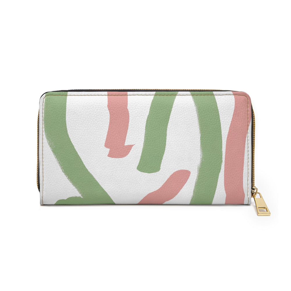 Green Mauve Abstract Brush Stroke Pattern Womens Zipper Wallet Clutch Purse