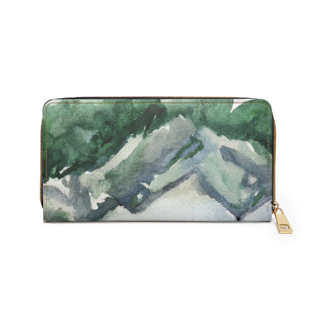 Green Mountainside Nature Landscape Blue Sky Print Womens Zipper Wallet Clutch