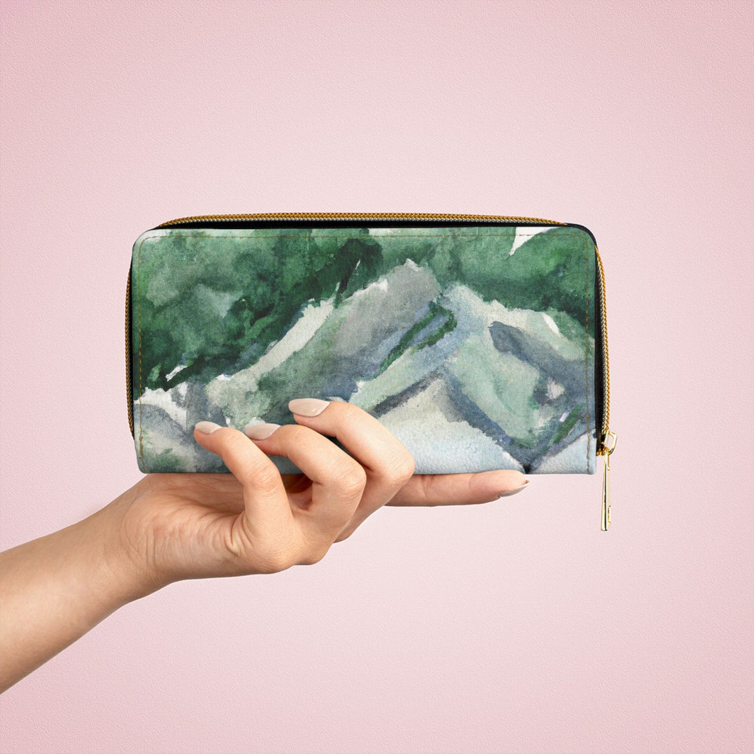 Green Mountainside Nature Landscape Blue Sky Print Womens Zipper Wallet Clutch