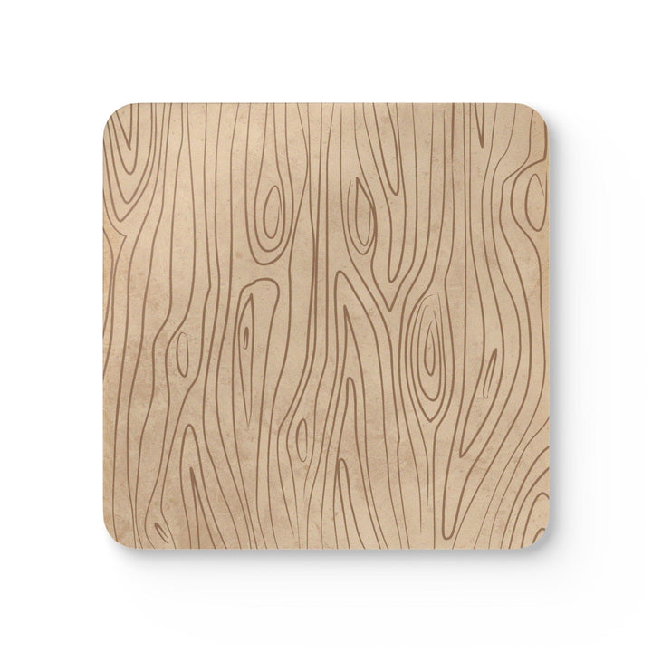 Handcrafted Square Coaster Set of 4 Beige Brown Tree Sketch Lines - Decorative