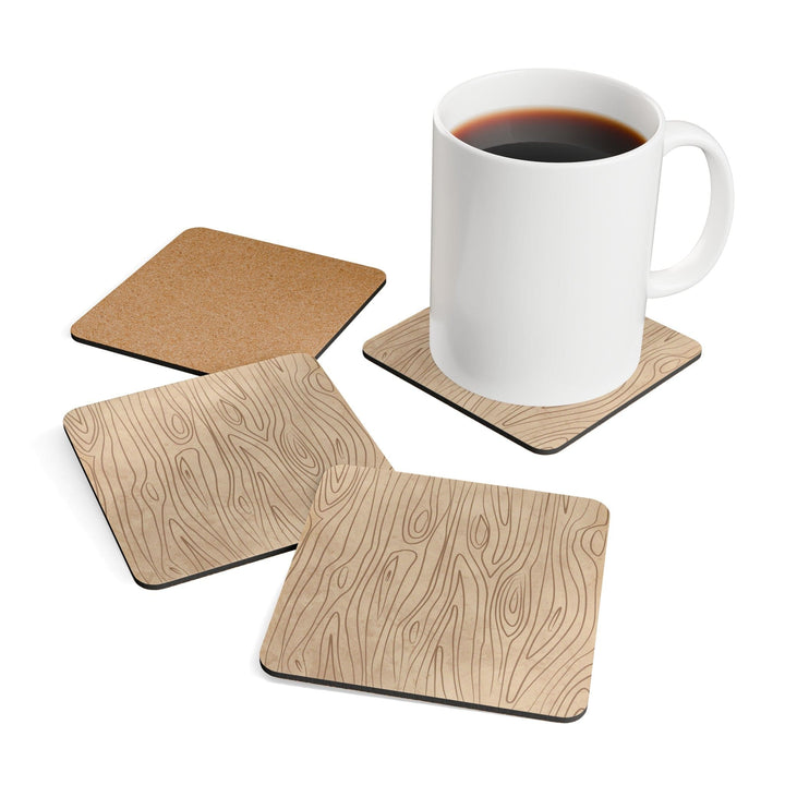 Handcrafted Square Coaster Set of 4 Beige Brown Tree Sketch Lines - Decorative