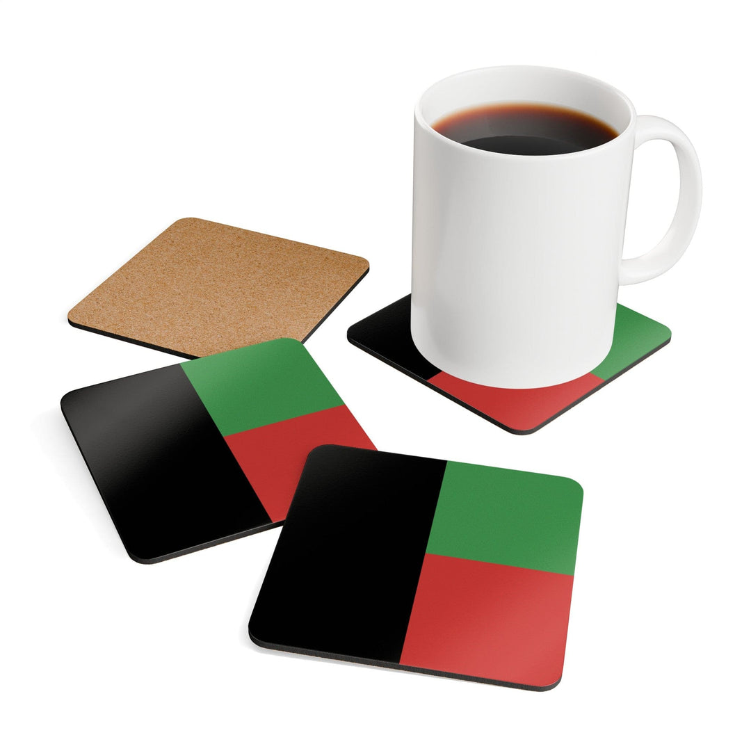 Handcrafted Square Coaster Set of 4 Black Red Green Stripped - Decorative