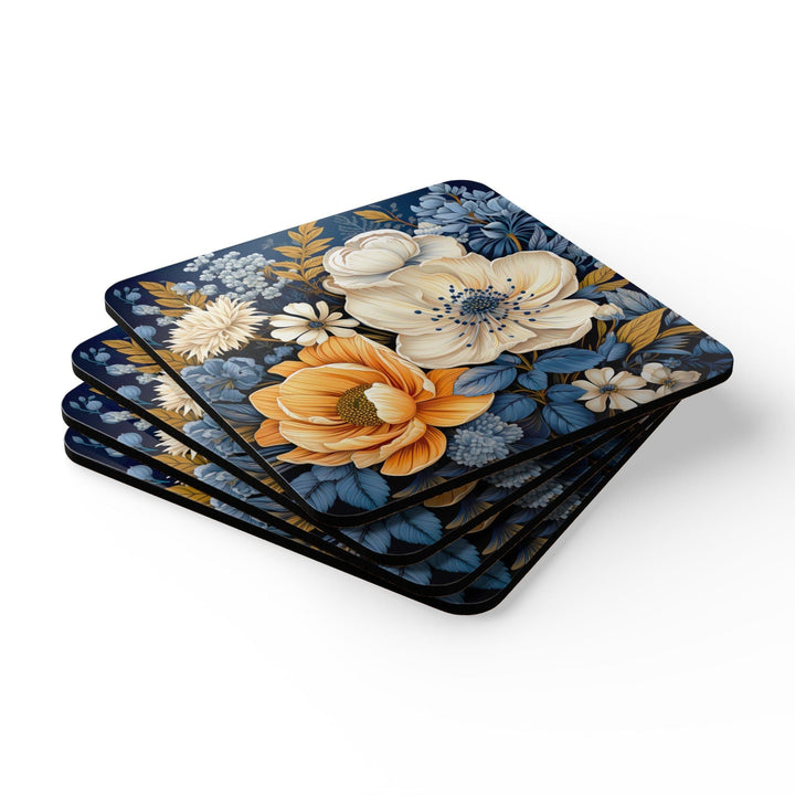 Handcrafted Square Coaster Set of 4 Floral Blue Print - Decorative | Coasters