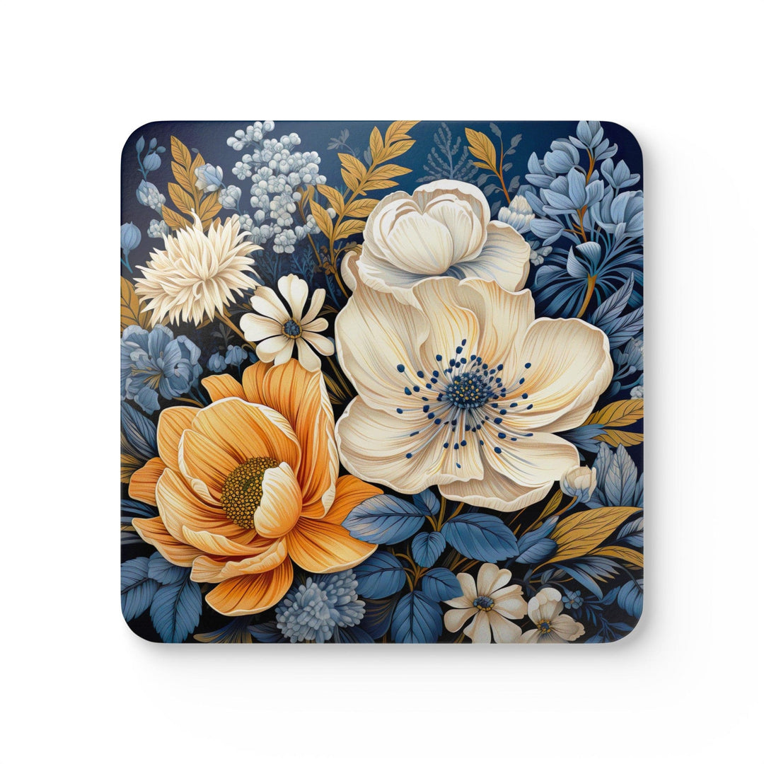 Handcrafted Square Coaster Set of 4 Floral Blue Print - Decorative | Coasters