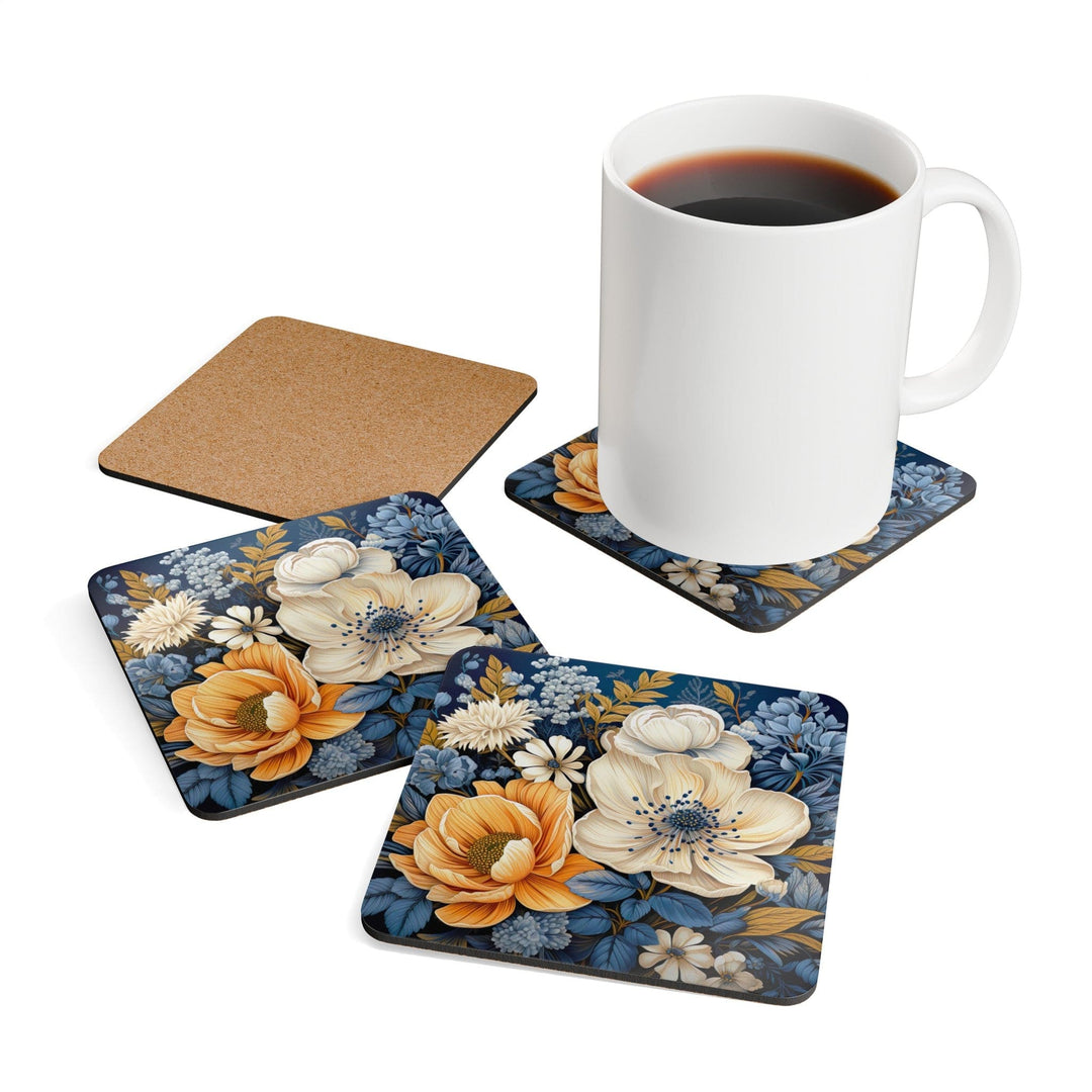 Handcrafted Square Coaster Set of 4 Floral Blue Print - Decorative | Coasters