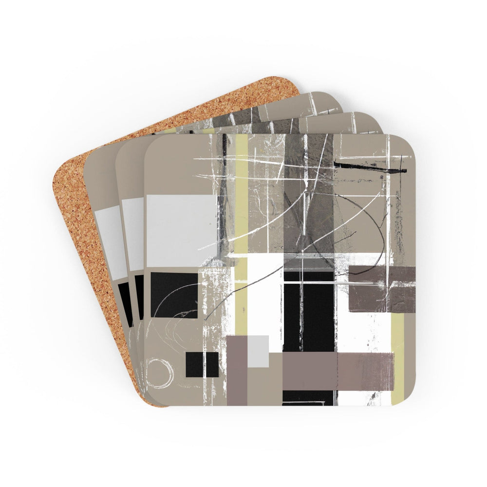 Handcrafted Square Coaster Set of 4 - Abstract Brown Geometric Shapes