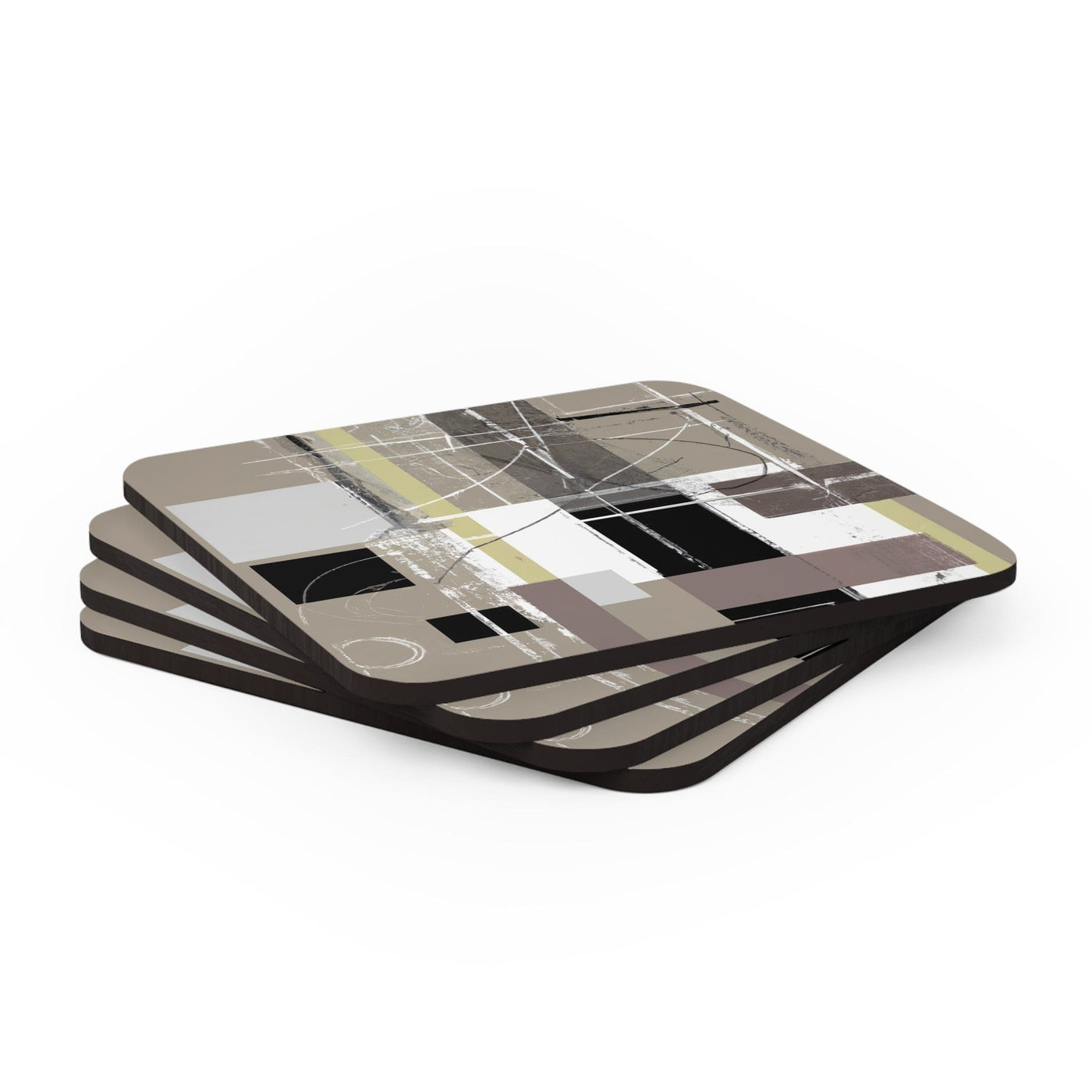Handcrafted Square Coaster Set Of 4 For Drinks And Cups Abstract Brown
