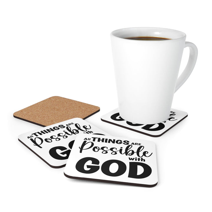 Handcrafted Square Coaster Set of 4 - All Things are Possible with God - Black