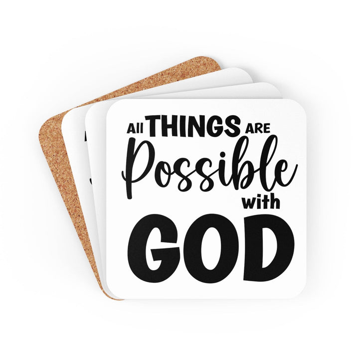 Handcrafted Square Coaster Set of 4 - All Things are Possible with God - Black