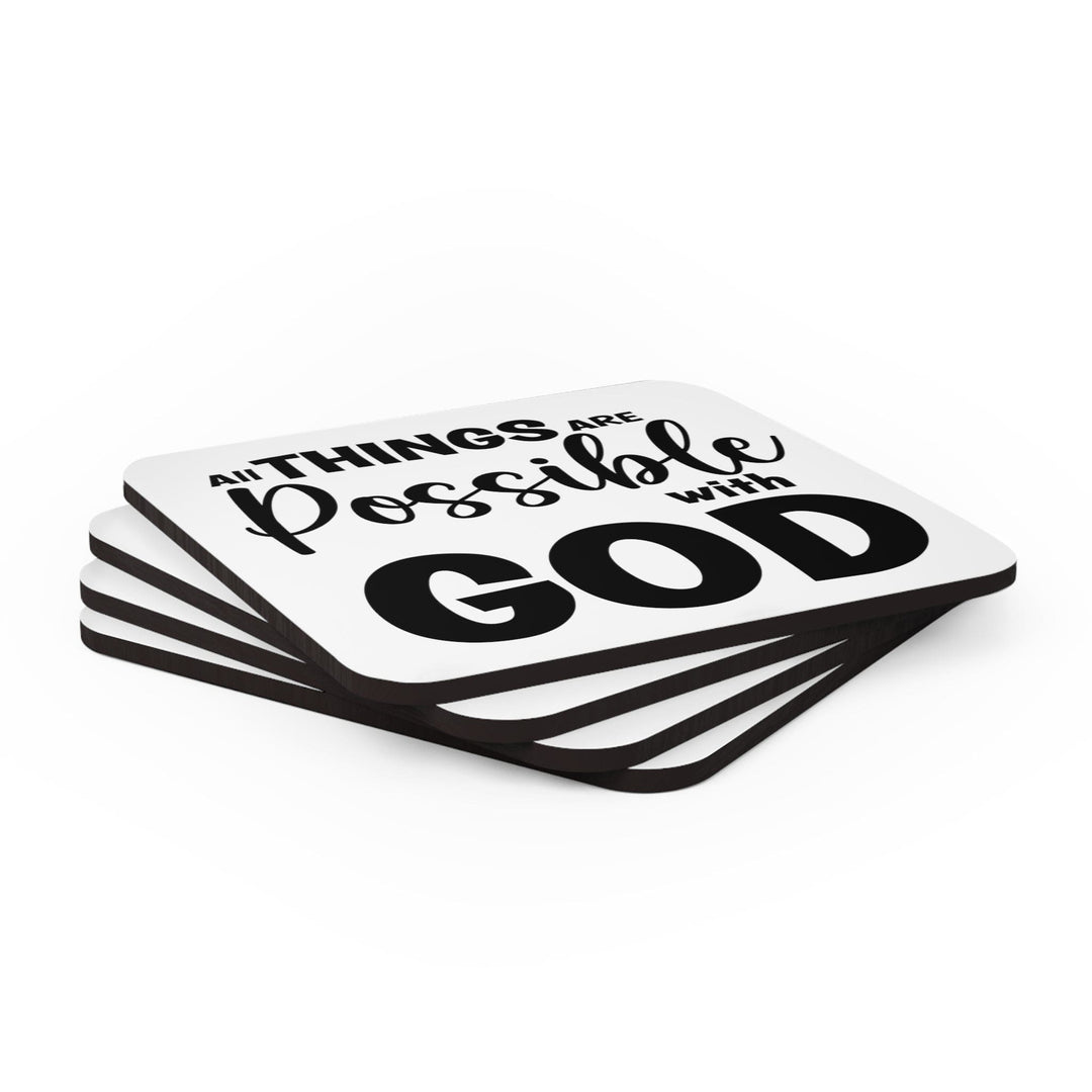 Handcrafted Square Coaster Set of 4 - All Things are Possible with God - Black