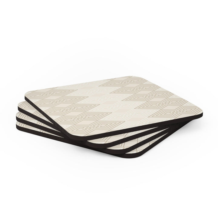 Handcrafted Square Coaster Set of 4 - Beige and White Tribal Geometric Aztec