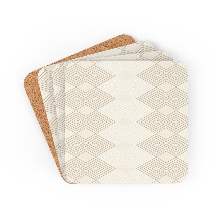 Handcrafted Square Coaster Set of 4 - Beige and White Tribal Geometric Aztec