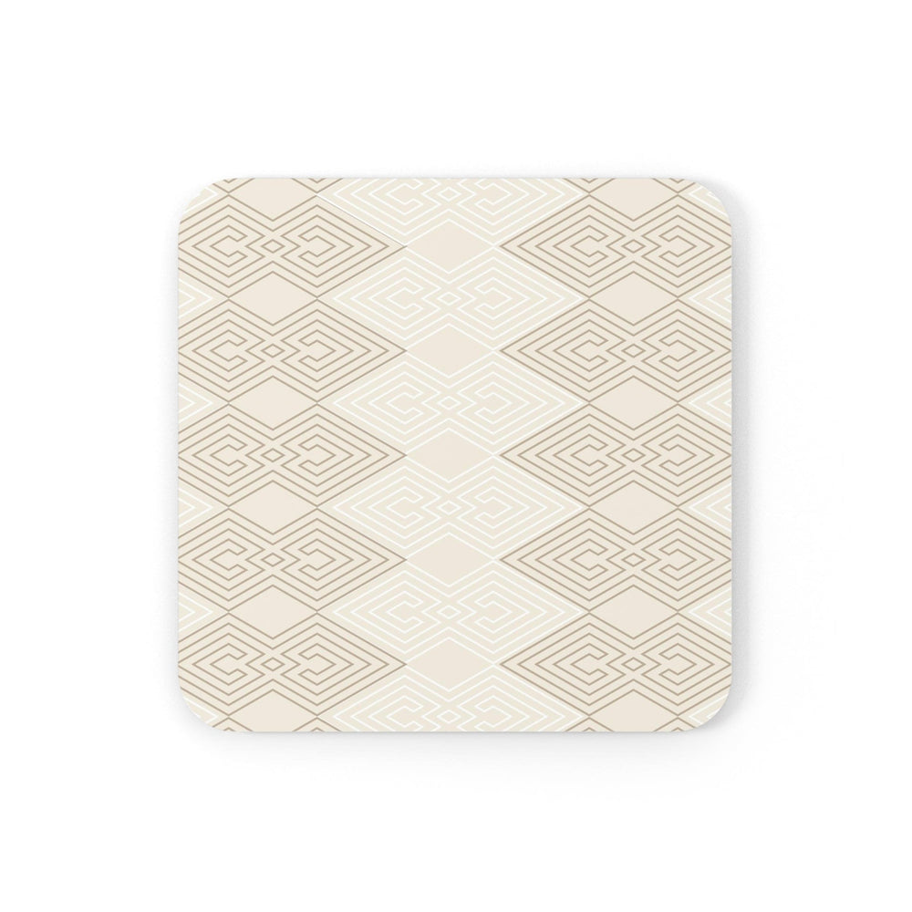 Handcrafted Square Coaster Set of 4 - Beige and White Tribal Geometric Aztec