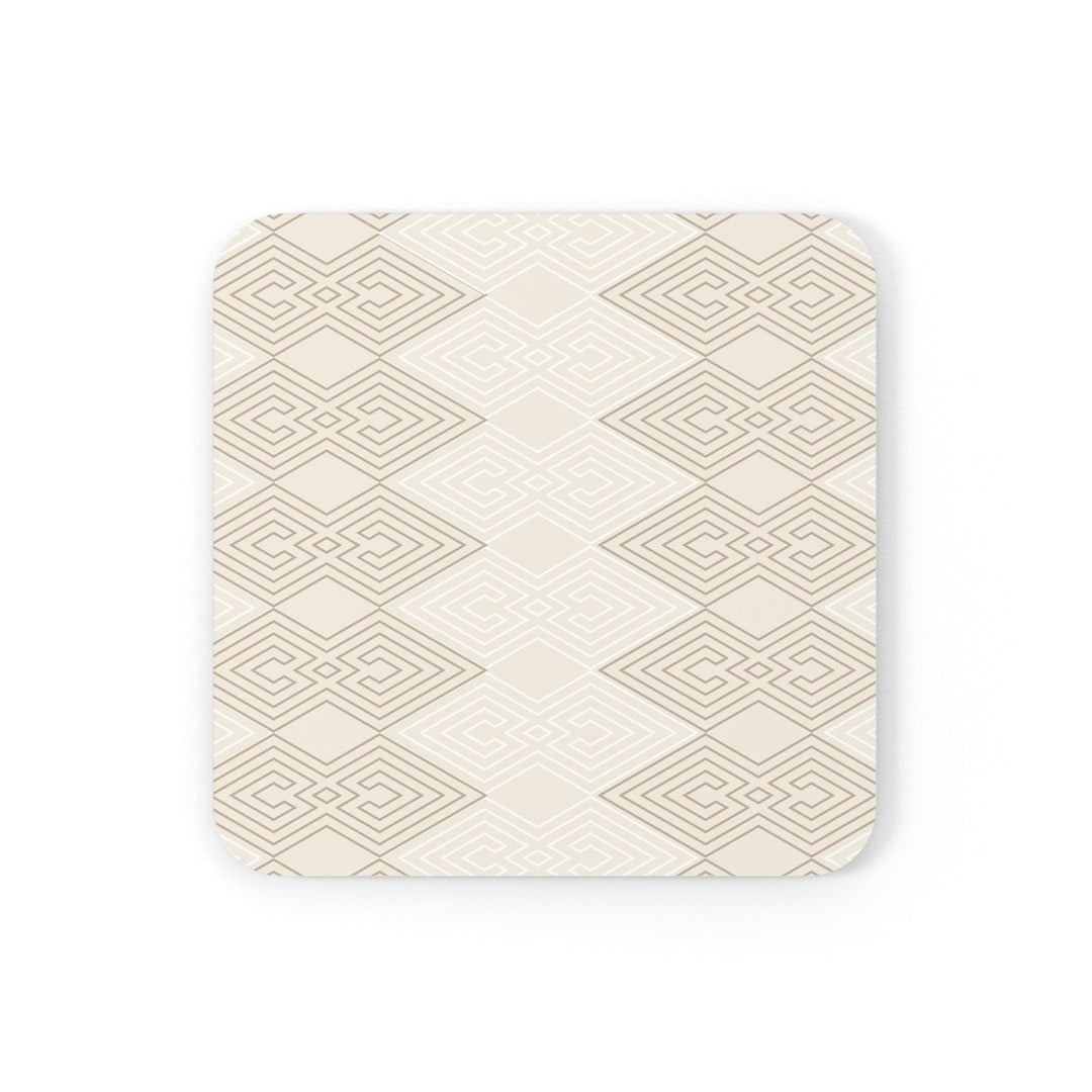 Handcrafted Square Coaster Set of 4 - Beige and White Tribal Geometric Aztec