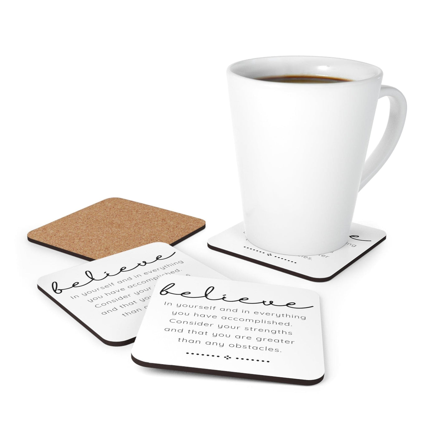 Handcrafted Square Coaster Set Of 4 For Drinks And Cups Believe In Yourself