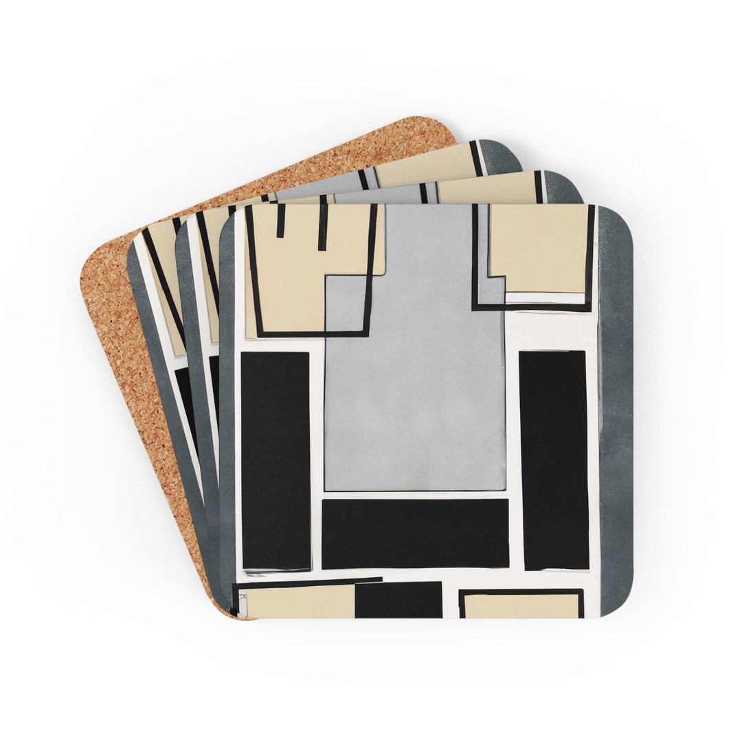 Handcrafted Square Coaster Set of 4 - Black Grey Abstract Pattern - Decorative