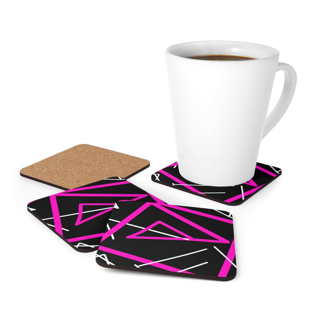 Handcrafted Square Coaster Set Of 4 For Drinks And Cups Black And Pink Pattern