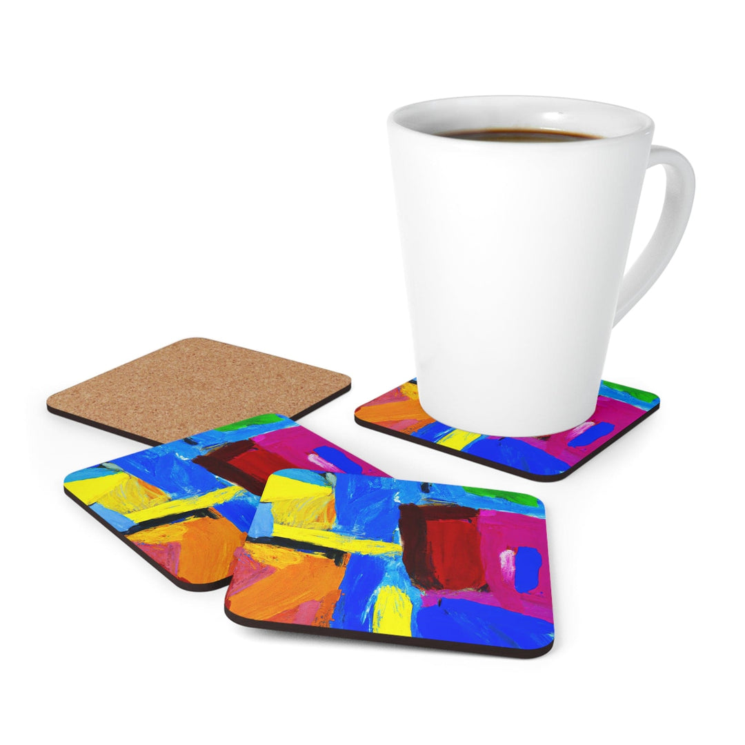 Handcrafted Square Coaster Set Of 4 For Drinks And Cups Blue Red Abstract