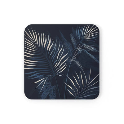 Handcrafted Square Coaster Set Of 4 For Drinks And Cups Blue White Palm Leaves