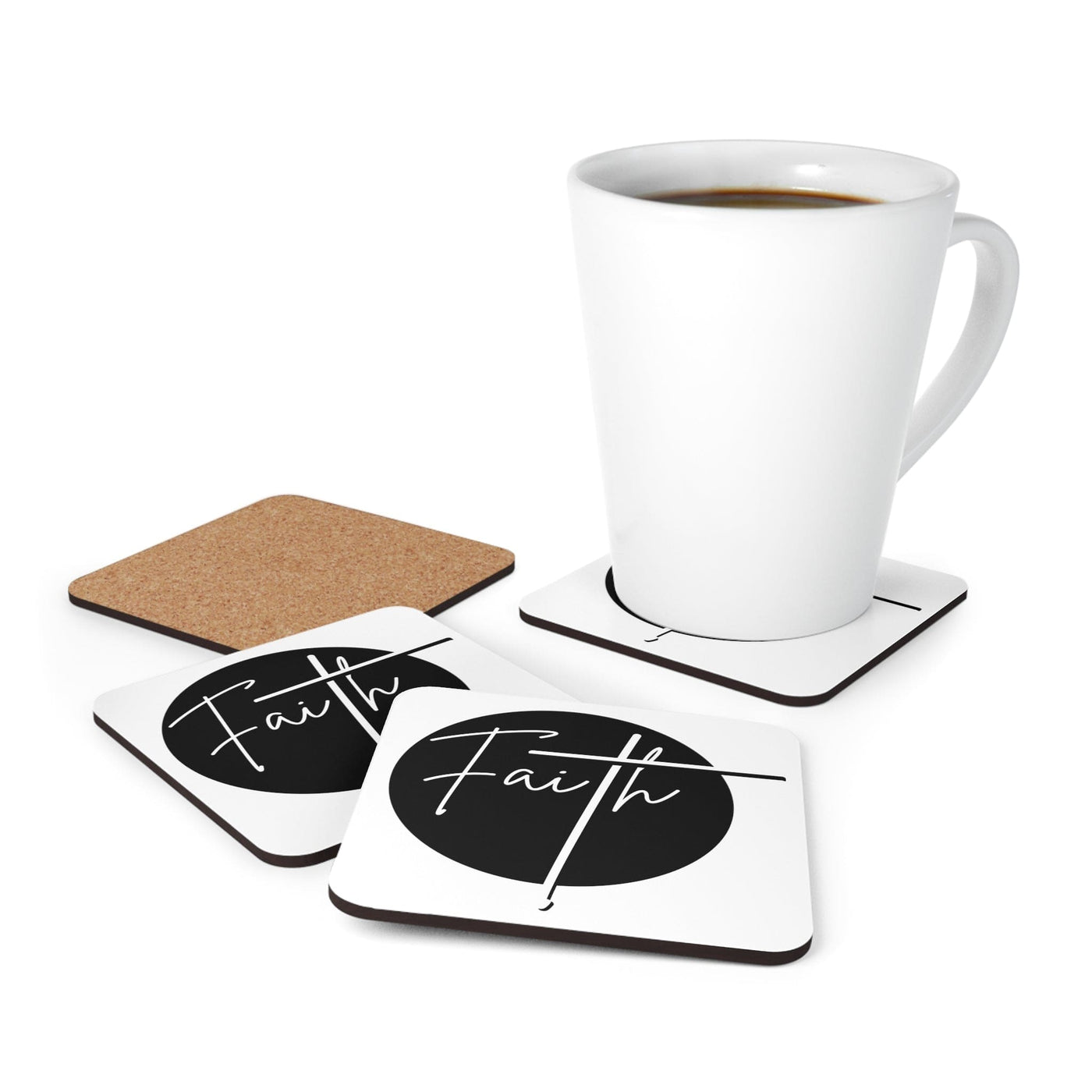 Handcrafted Square Coaster Set Of 4 For Drinks And Cups Faith Print