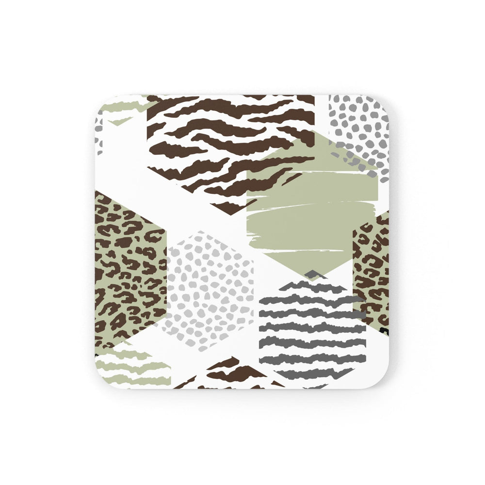 Handcrafted Square Coaster Set of 4 - Green Grey Hexagon Pattern - Decorative