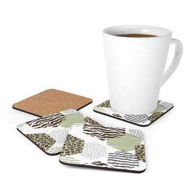 Handcrafted Square Coaster Set Of 4 For Drinks And Cups Green Grey Hexagon