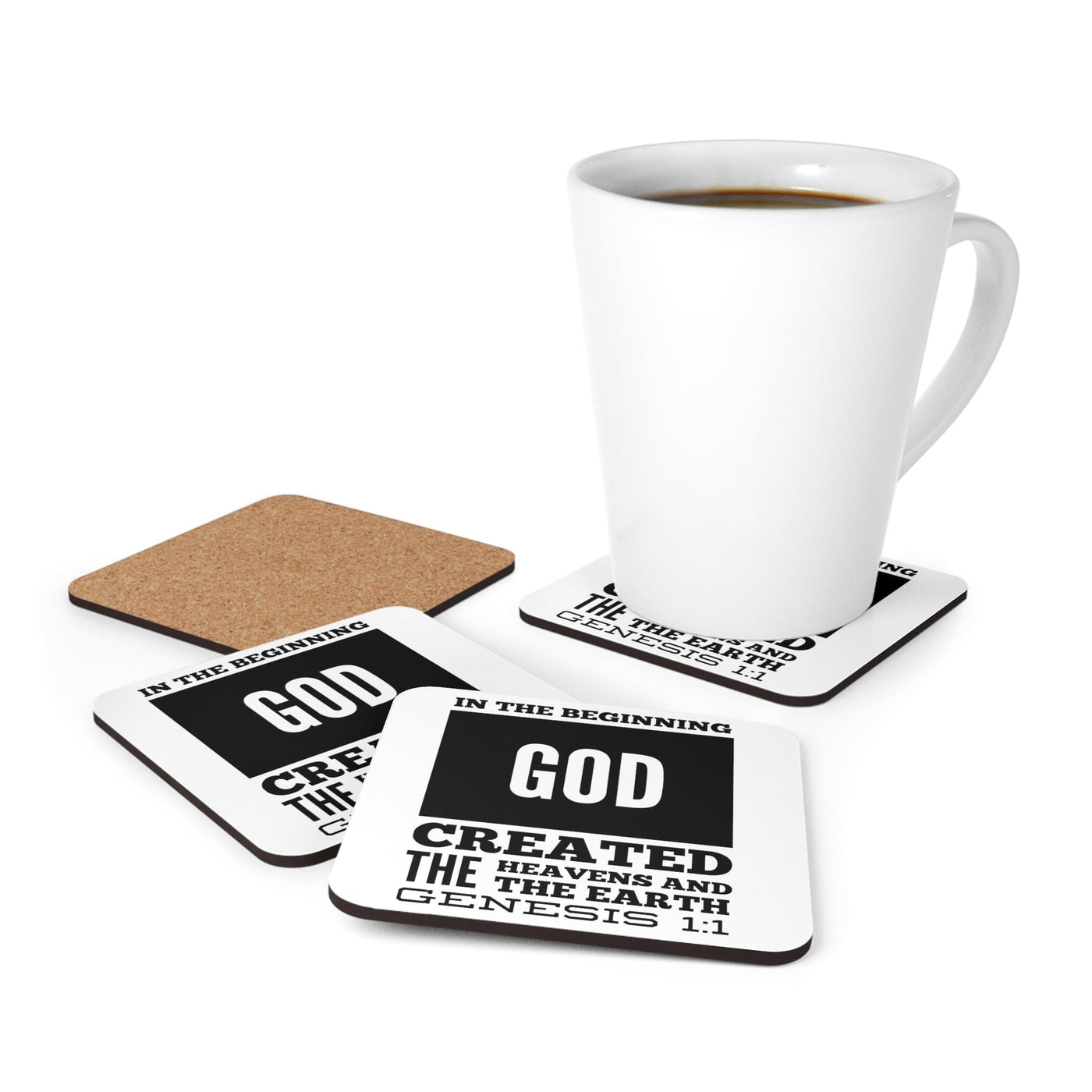 Handcrafted Square Coaster Set Of 4 For Drinks And Cups In The Beginning Print