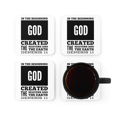 Handcrafted Square Coaster Set Of 4 For Drinks And Cups In The Beginning Print